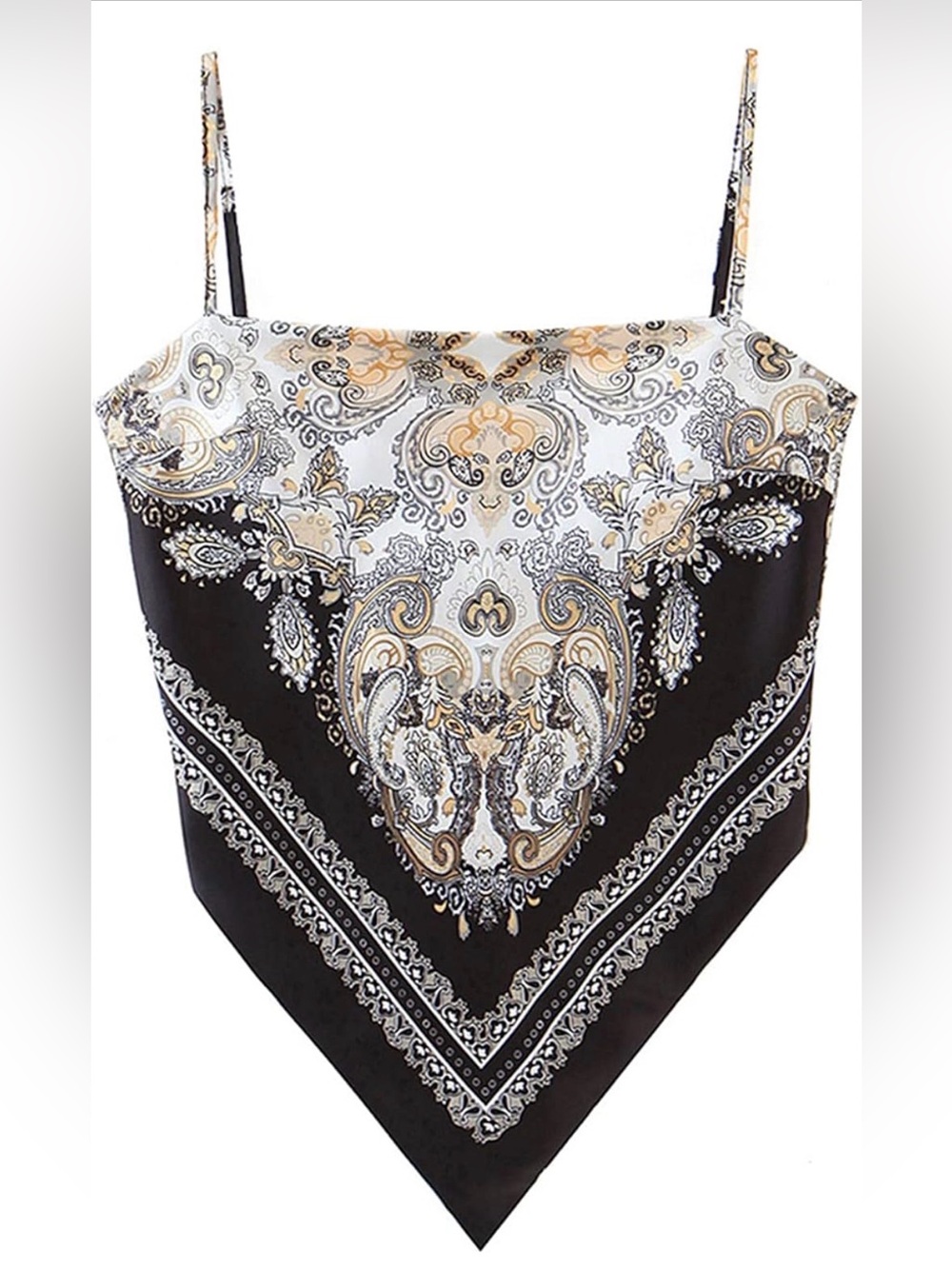 Black & Gold Paisley Handkerchief Cami Top
